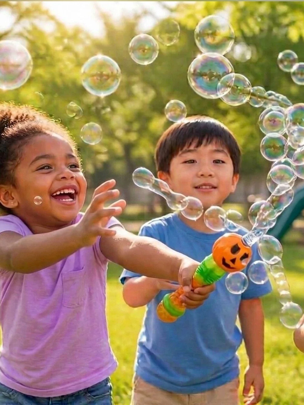 LED Bubble Blaster w/Stickers - ORANGE PUMPKIN